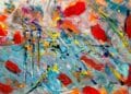 Vibrant abstract expressionist artwork with colorful acrylic strokes and dynamic composition.