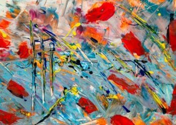 Vibrant abstract expressionist artwork with colorful acrylic strokes and dynamic composition.