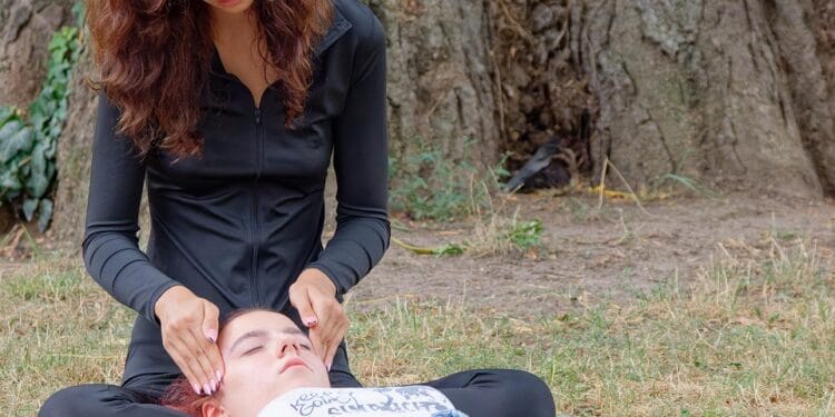 Nature therapy, forest bathing, ecotherapy, girls, outdoors, grass, park, massage, relaxation, therapy, meditation, nature, lifestyle, friends